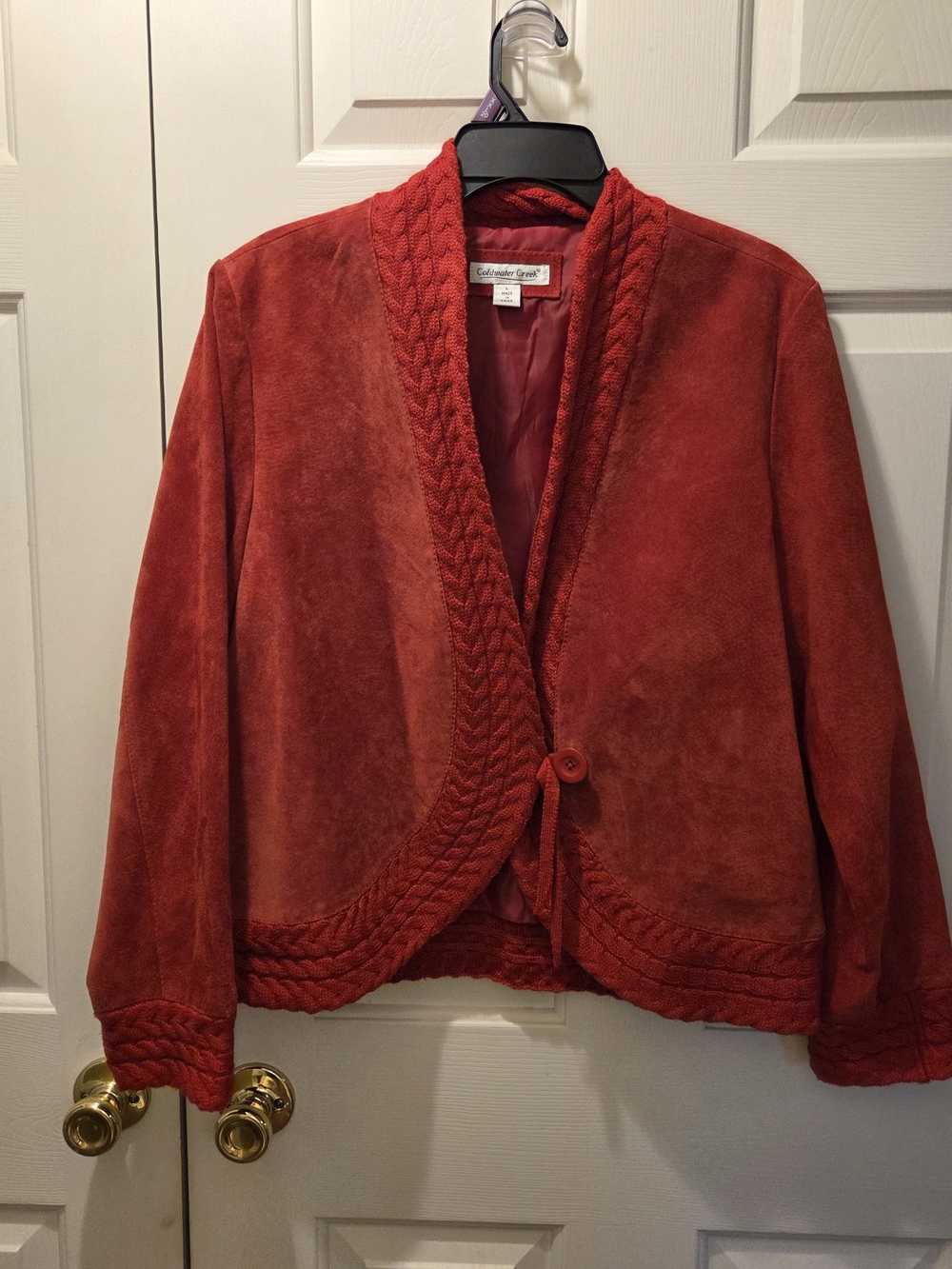 Coldwater Creek Red Suede Braided-Trim Blazer